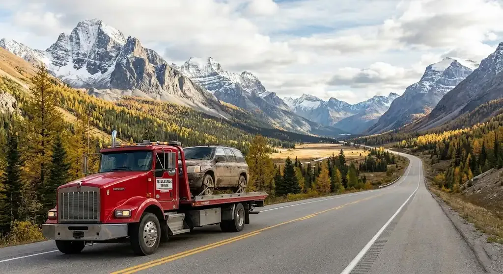 long-distance tow truck on a Windsor highway corridor